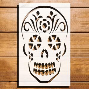 Skull in Flowers Design Stencil for Painting, Plastic Reusable 8" L x 5" W – Ideal for DIY Crafts, Home Decor, and Art Projects