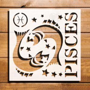 Pisces Zodiac Sign Stencil for Painting, Reusable Plastic 5.5x5.5, Airbrush, DIY Crafts