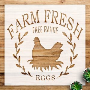 Farm Fresh Free Range Eggs Stencil for Walls and Crafts, Reusable Mylar Template, Chicken Laurel Wreath Design for Home Decor and DIY Projects - Size A1 ()