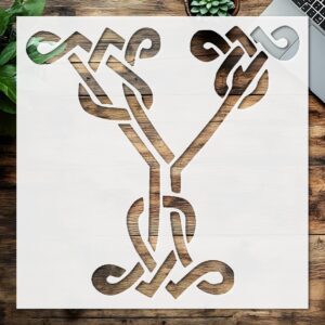 Stencil Celtic Initial Y, Plastic Reusable, Reusable Plastic, L x W, for DIY Crafts and Home Decor