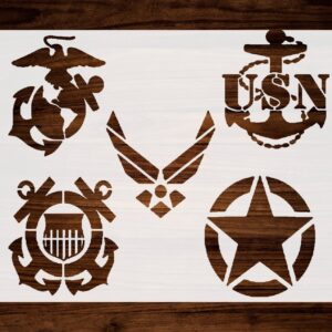 Military Branches Stencil, Reusable Plastic, , Ideal for Art, Drawing, Painting - Army, Air Force, Navy, Marines, Coast Guard