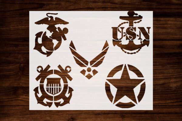 Military Branches Stencil, Reusable Plastic, , Ideal for Art, Drawing, Painting - Army, Air Force, Navy, Marines, Coast Guard