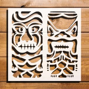 Tiki Totems Stencils for Painting, Reusable Plastic 5.5x5.5, Airbrush, DIY Crafts