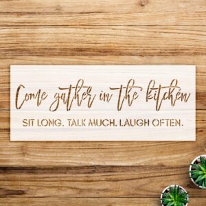 Kitchen Stencil Pattern for Walls and Crafts, Come Gather in The Kitchen Script Design, Ideal for Rustic Farmhouse Decor and DIY Projects - Size A3 ()