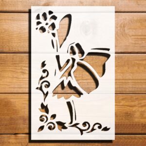 Fairy Flower Pattern Stencil for Painting, Plastic Reusable 8" L x 5" W – Ideal for DIY Crafts, Home Decor, and Artistic Projects