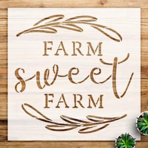Farm Sweet Farm Stencil Pattern for Home Decor and Crafts, Rustic Design with Laurels, Ideal for Walls, Wood, and Farmhouse Projects - Size A3 ()