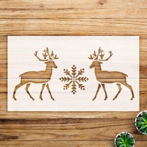 Reindeer Stencil Pattern with Antlers and Snowflakes for Walls and Crafts, Reusable Mylar Template, Ideal for Christmas and Winter Home Decor - Size A4 ()