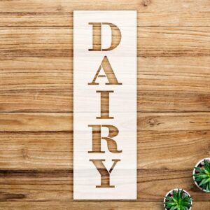 Dairy Farmhouse Vertical Word Stencil for Walls and Crafts, Reusable Mylar Template, Ideal for Home Decor and Rustic Projects - Size A2 ()