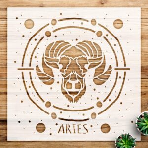 Astrological Aries Stencil for Walls and Crafts, Reusable Mylar Template, Zodiac Design, Ideal for Bedroom Decor and DIY Projects - Size A2 ()