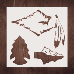 Native Arrowhead Feather Stencil, - Embrace Cultural Elegance in Your Art and Decor