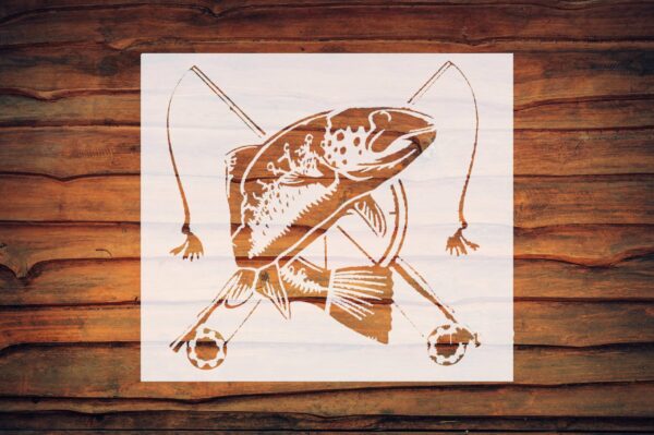 Generic Fly Fishing Trout Stencil, Reusable Template, 7x7.2 Inch, Durable Plastic for Outdoor and Sports Crafts, White