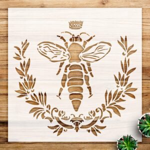 Vintage bee Stencil with Laurels Crown for Walls and Furniture, Reusable Mylar Template, Ideal for French Country Home Decor and DIY Projects - Size A2 ()