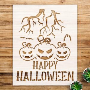 Happy Halloween Stencil Pattern with Spooky Pumpkins and Bats, Reusable Mylar Template, Ideal for Walls, Crafts, and DIY Fall Decorations - Size A2 ()