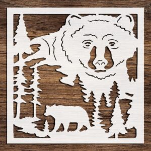 Stencil Bear Head of a Bear Forest Spruce, Plastic Reusable