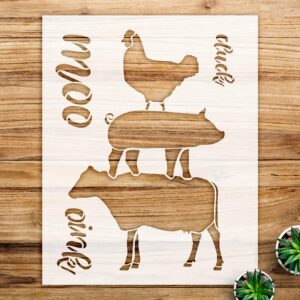 Farm Animal Stencil Pattern for Wood Signs and Crafts, Reusable Mylar Template Featuring Chicken, Pig, and Cow, Ideal for DIY Home Decor Projects - Size A1 ()