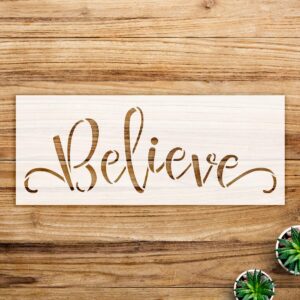 Believe Script Stencil for Wood and Craft Projects, Inspirational Design for DIY Home Decor and Holiday Art - Size A2 ()