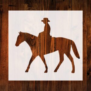 Cowboy on Horse Style Design Stencil, 4-Inch, Reusable Mylar Cutout, for Sign Art, Crafts & DIY Projects