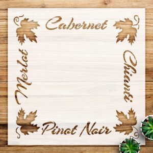 French Wines Stencil Pattern for Walls and Crafts, Reusable Mylar Template Featuring Grape Leaves and Frame Design, Ideal for Home Decor and Artistic Projects - Size A2 ()