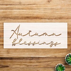 Autumn Blessing Stencil Pattern for Wood and Walls, Reusable Mylar Template, Rustic Fall Farmhouse Decor, Cursive Script Design for Thanksgiving Celebrations - Size A3 ()