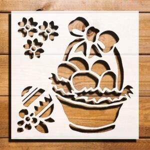 Easter Basket Stencil for Painting on Walls, Wood, and Canvas - Reusable Plastic Template for DIY Crafts, Art Supplies, and Scrapbooking - 5.5" x 5.5"