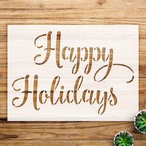 Happy Holidays Script Stencil for Wood and Walls, Reusable Cursive Template, Ideal for DIY Christmas Home Decor and Winter Farmhouse Projects - Size A2 ()
