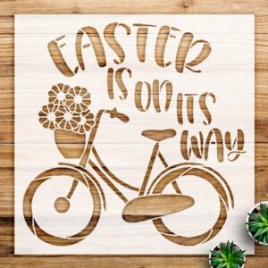 Easter Stencil Pattern with Bike for Spring Decor, Reusable Mylar Template for Walls, Wood, and Crafts, Ideal for DIY Floral Home Projects - Size A3 ()