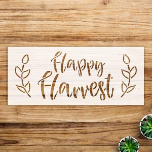 Happy Harvest Stencil Pattern for Walls and Crafts, Wheat Stalk Design, Ideal for DIY Fall Farmhouse Home Decor and Rustic Autumn Projects - Size A2 ()