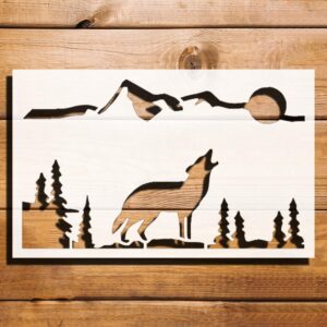Wolf Moon Mountains Forest Stencil for Painting, Plastic Reusable 8" L x 5" W – Ideal for Nature-Themed Art Projects, Crafts, and Home Decor