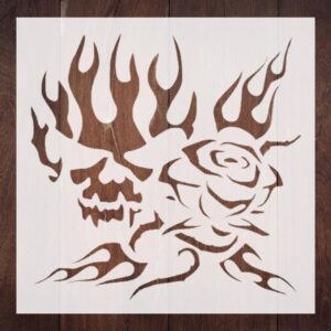 Custom Grim Reaper, Skull, Rose, and Flames Stencil - Dark Fantasy Design for Art Projects