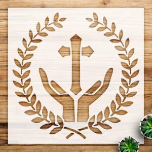 Cross Stencil Pattern with Laurels for Walls and Crafts, Reusable Mylar Template, Ideal for Christian Decor and DIY Faith-Themed Projects - Size A2 ()