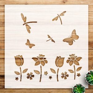 Field of Flowers Stencil Pattern for Walls and Crafts, Reusable Mylar Template, Ideal for Home Decor and Artistic Projects - Size A4 ()