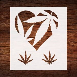 Reusable Love Heart & Marijuana Leaf Stencil - Custom Design for Cannabis-Themed Crafts