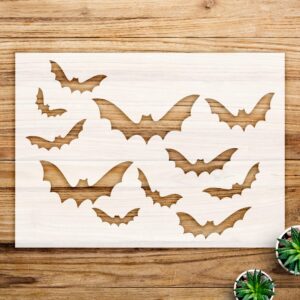 Flying Bats Stencil Pattern for Walls and Crafts, Reusable Mylar Template, Ideal for Halloween Decor and DIY Projects - Size A3 ()