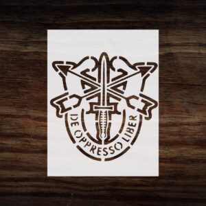 Generic Army Special Forces Crest Military Stencil, Reusable Template, 8.5"" x 11"", Durable Plastic for Patriotic Crafts, White