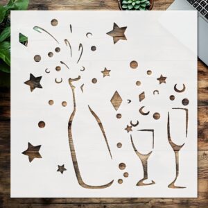 Stencil Fireworks Bottle Glass Holiday, Plastic Reusable, Reusable Plastic, L x W, for DIY Crafts and Home Decor