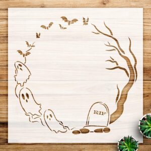 Halloween Ghosts Stencil Pattern for Walls and Crafts, Reusable Mylar Template, Spooky Design for Home Decor and DIY Projects - Size A1 ()