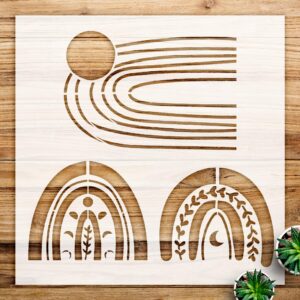 Boho Rainbow Stencil Pattern for Home Decor and Craft Projects, Reusable Mylar Template for Walls, Wood Signs, and DIY Embellishments - Size A4 ()