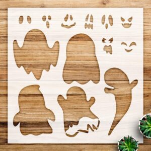 Ghost Faces Stencil Pattern for Halloween Decor, Reusable Mylar Template for Walls, Wood, and Crafts, Ideal for DIY Projects and Spooky Art - Size A4 ()