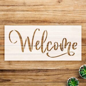 Welcome Script Stencil for Wood Signs and Home Decor, Reusable Mylar Template, Ideal for DIY Farmhouse Projects and Crafting - Size A2 ()