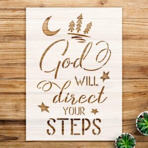 God Will Direct Your Steps Stencil for Wood and Wall Art, Inspirational DIY Craft Template for Home Decor Projects - Size A2 ()