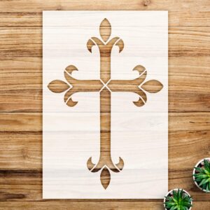 Fleur de lis Cross Stencil Pattern for Walls and Crafts, Reusable Mylar Template, Elegant Design for Home Decor and Faith-Based Art Projects - Size A1 ()