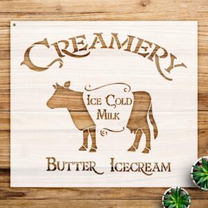 Creamery Cow Word Art Stencil for Walls and Crafts, Reusable Mylar Template, Rustic Farmhouse Decor, Ideal for Home Projects and Creative Designs - Size A2 ()