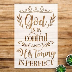 God is in Control Stencil Pattern for Walls and Crafts, Inspirational Design with Laurels, Perfect for Home Decor and DIY Projects - Size A4 ()