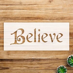 Believe Stencil Pattern for Walls and Crafts, Reusable Mylar Template, Elegant Christmas Word Art, Ideal for Home Decor and Holiday Projects - Size A3 ()