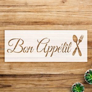 Bon Appetit Fork and Spoon Word Art Stencil for Walls and Crafts, Reusable Mylar Template, Ideal for Kitchen Decor and DIY Projects - Size A1 ()