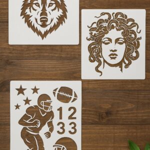Wolf, Medusa, Banksy Rage & Football Stencil Set – 4 Reusable Mylar Stencils for Painting on Walls, Wood, Fabric & More – Graffiti, Mythical & Sports DIY Art Templates – &