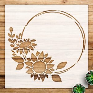 Circular Sunflower Geometric Monogram Frame Stencil for Walls and Crafts, Reusable Mylar Template, Ideal for Home Decor and DIY Projects - Size A3 ()
