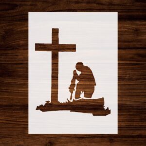 Military Soldier Kneeling at Cross Stencil, Reusable & Sturdy, , Custom Craft & Memorial Art Template