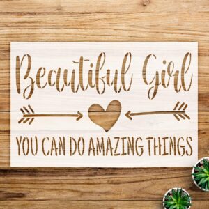 Beautiful Girl do Amazing Things Stencil for Walls and Crafts, Inspirational Quotes Template for Baby Shower and Nursery Decor - Size A2 ()