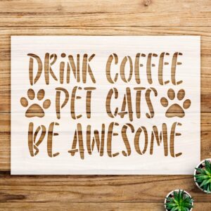 Coffee and cat paw Stencil for Home Decor, Reusable Mylar Template, Ideal for Walls, Wood Projects, and DIY Crafts - Size A3 ()